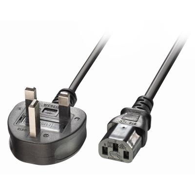 1m UK 3 Pin Plug to IEC C13 Mains Power Cable Black